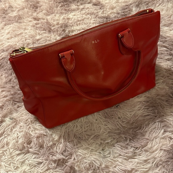 Ralph Lauren Red Leather Tote Bag Purse - Picture 1 of 16